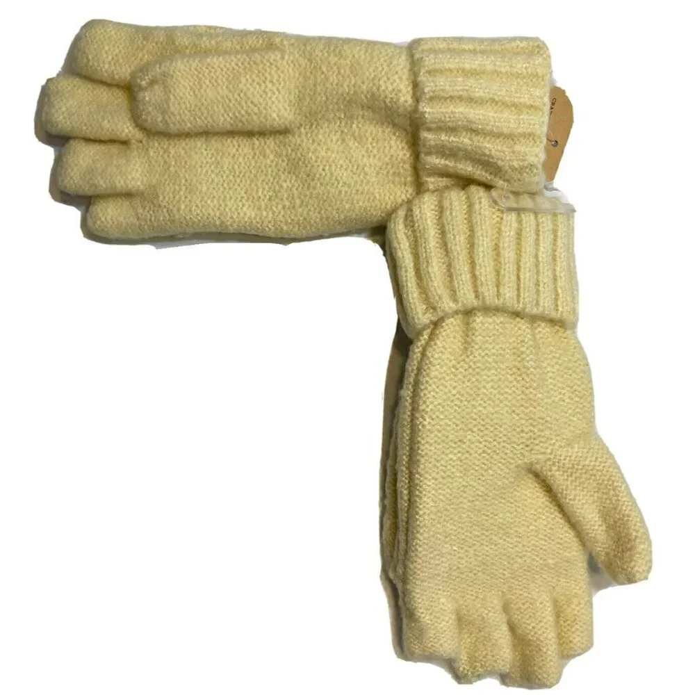 Frye & Co ‎ NWT Womens Butter Creamy Tan Cable Knit Pop Top Mitten Gloves-OSFM